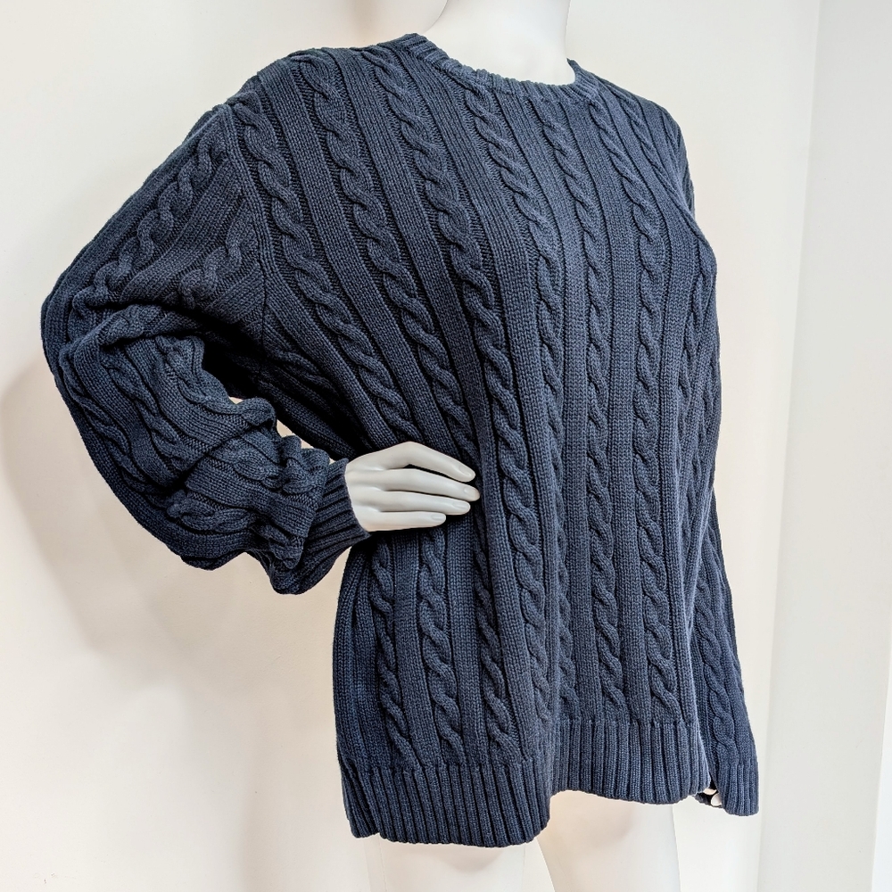 J. Crew Navy Cable-Knit Crewneck Pullover Sweater - Picture 3 of 4